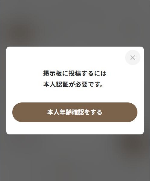 掲示板への投稿に本人年齢確認が必要と表示された画面